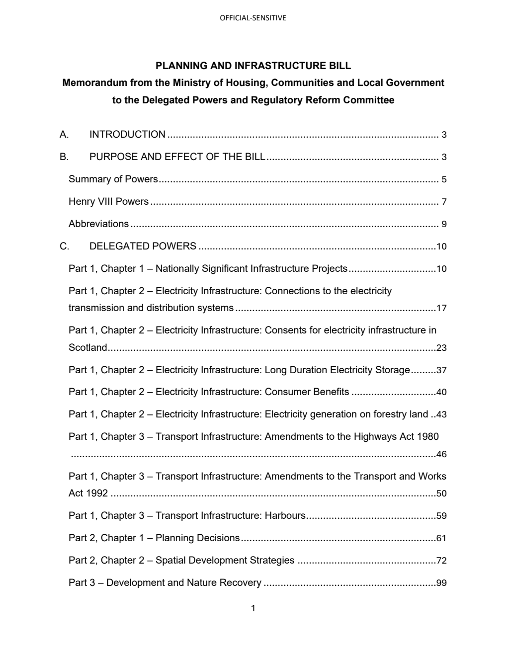 Planning and Infrastructure Bill - Memorandum from the Ministry of Housing, Communities and Local Government to the Delegated Powers and Regulatory Reform Committee