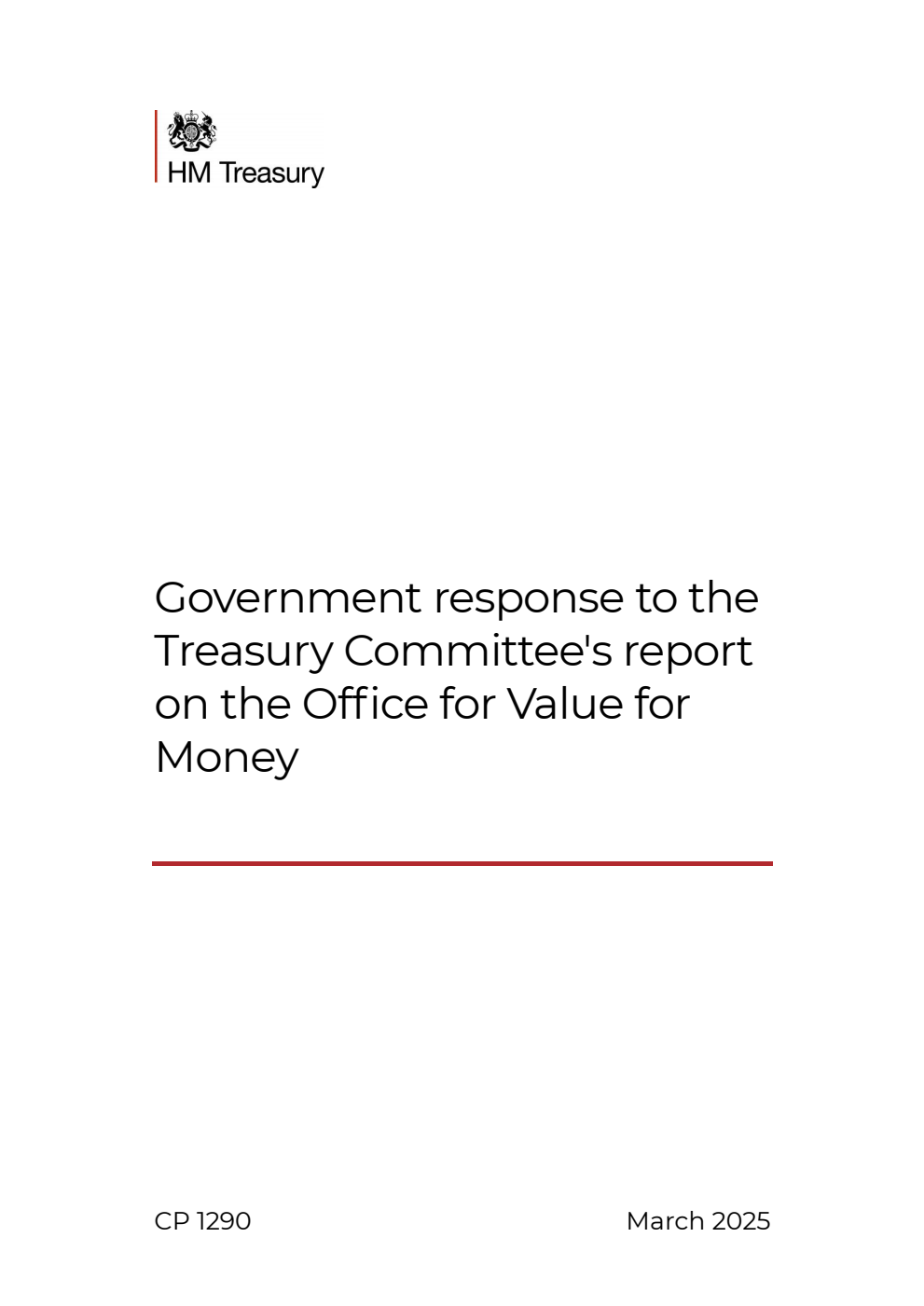 Government response to the Treasury Committee's report on the Office for Value for Money