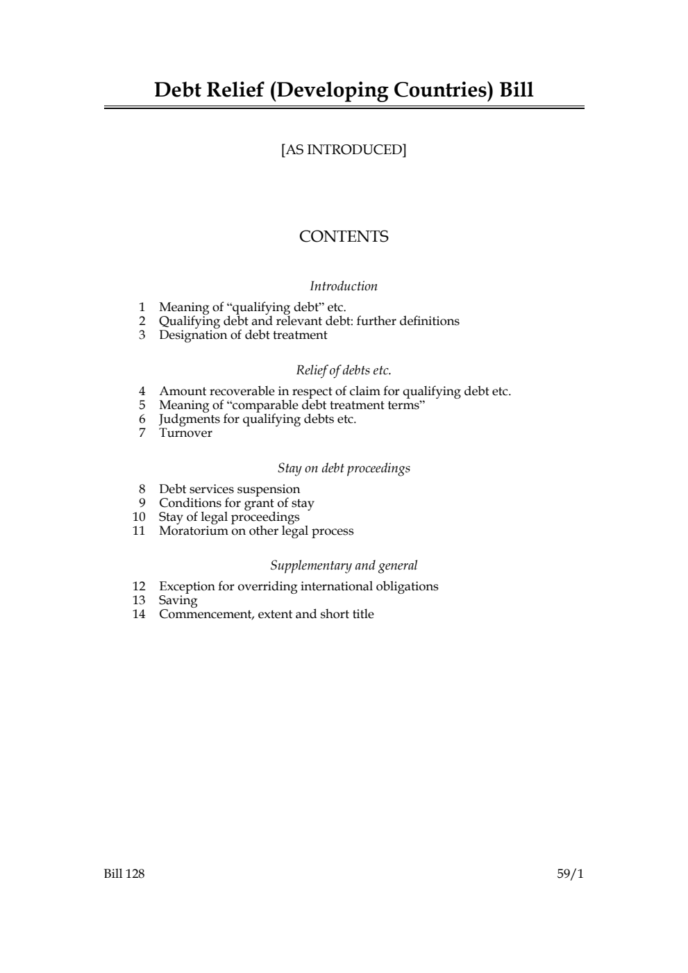 Debt Relief (Developing Countries) Bill