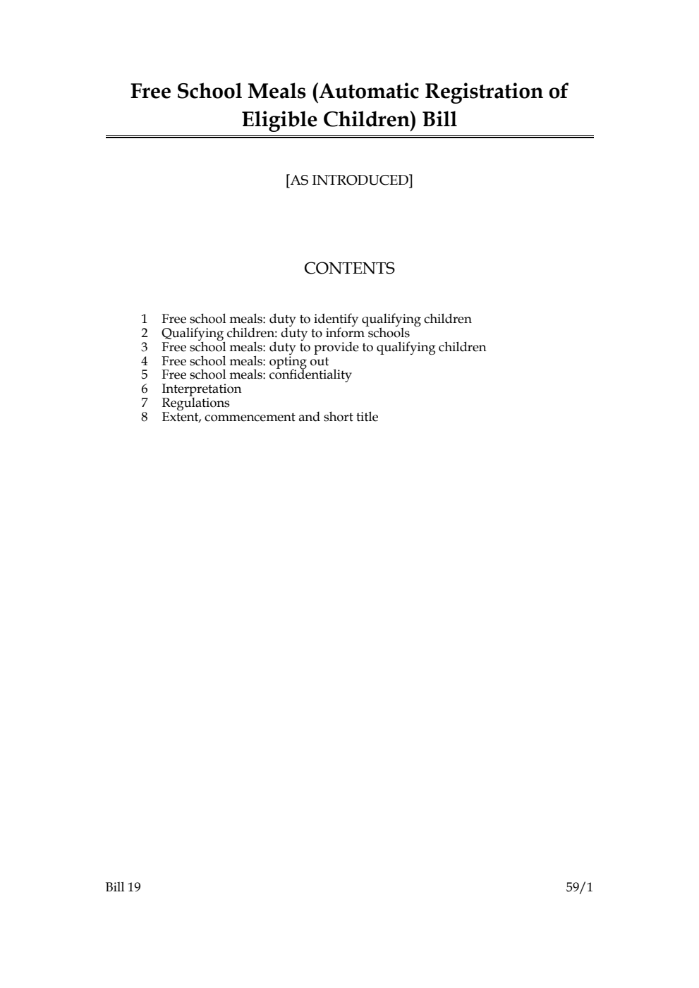 Free School Meals (Automatic Registration of Eligible Children) Bill