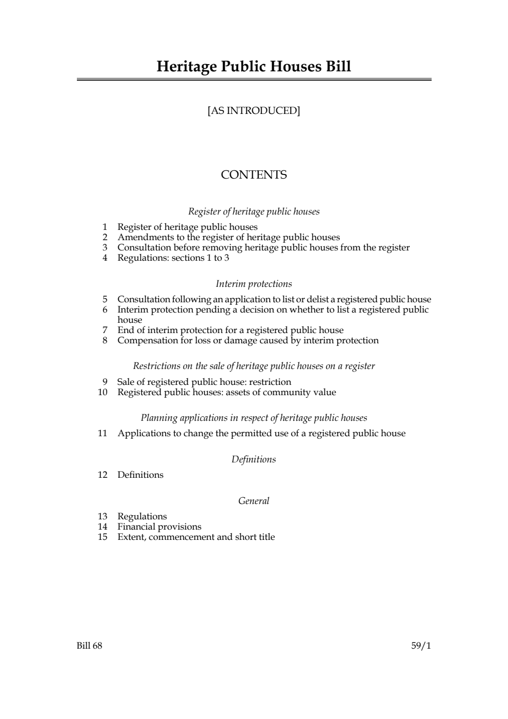 Heritage Public Houses Bill