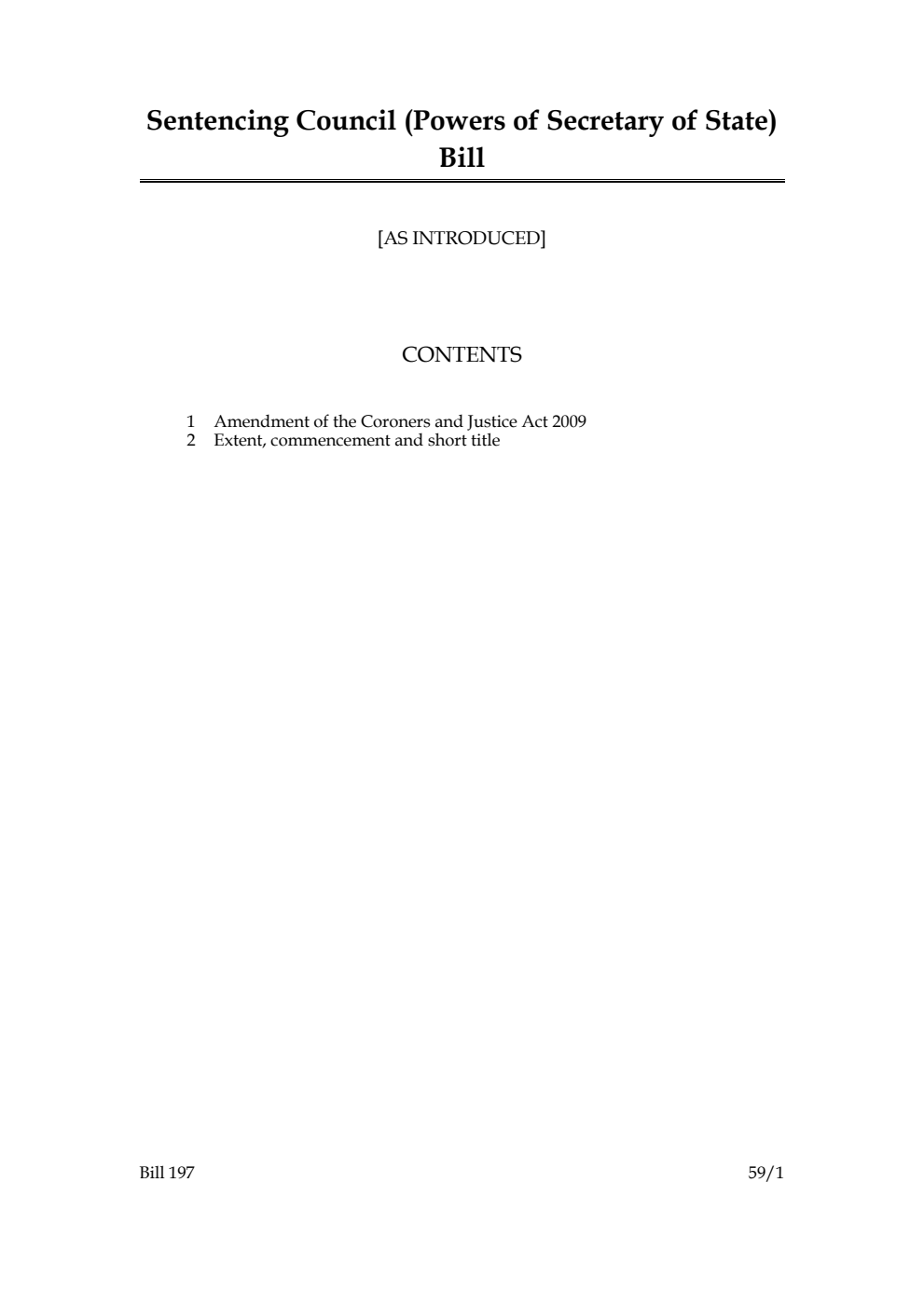 Sentencing Council (Powers of Secretary of State) Bill