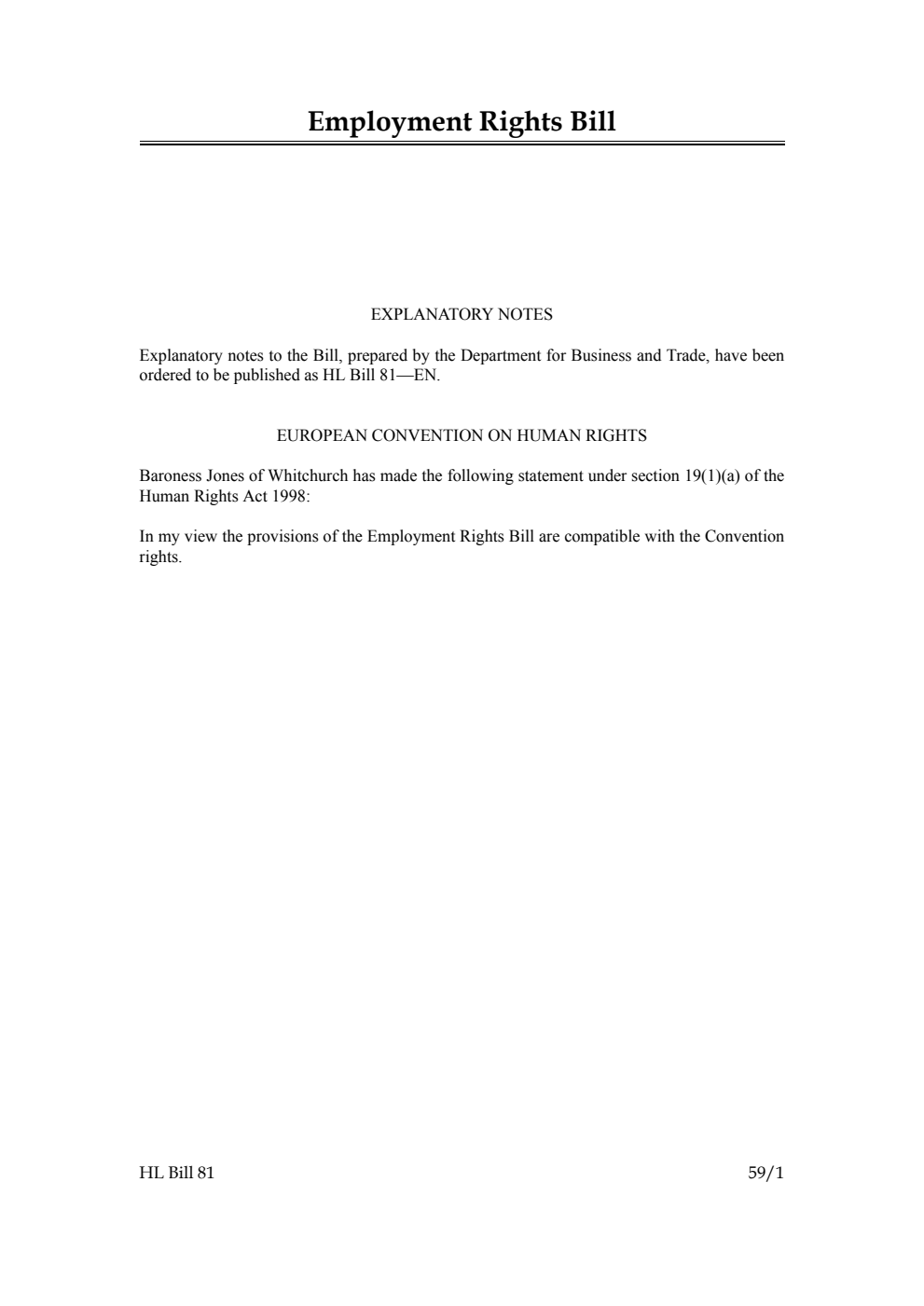 Employment Rights Bill [as brought from the Commons]