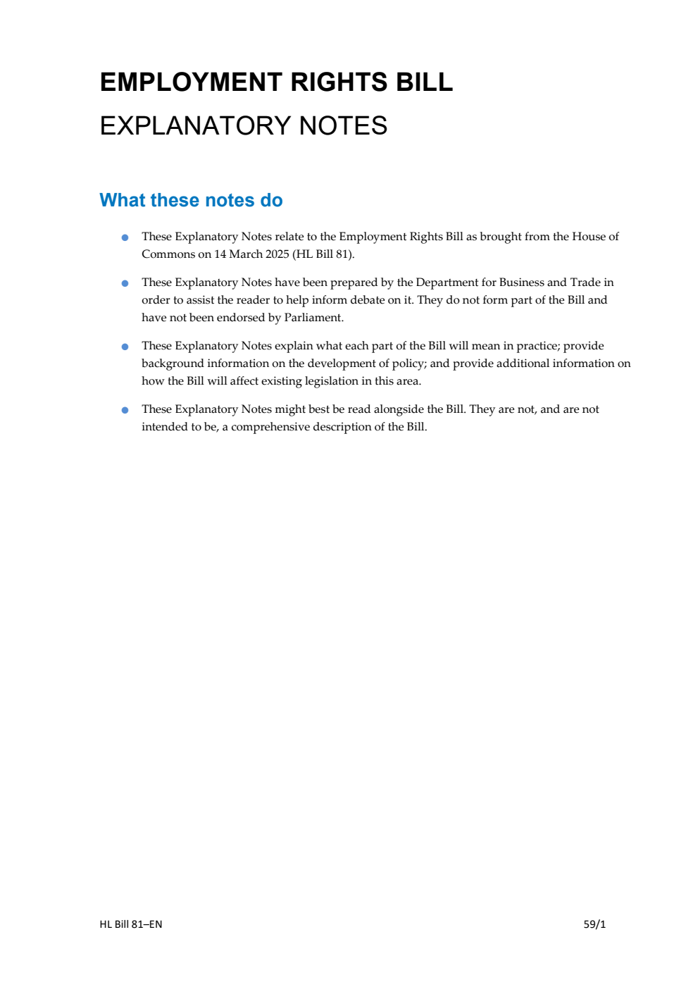 Employment Rights Bill Explanatory Notes