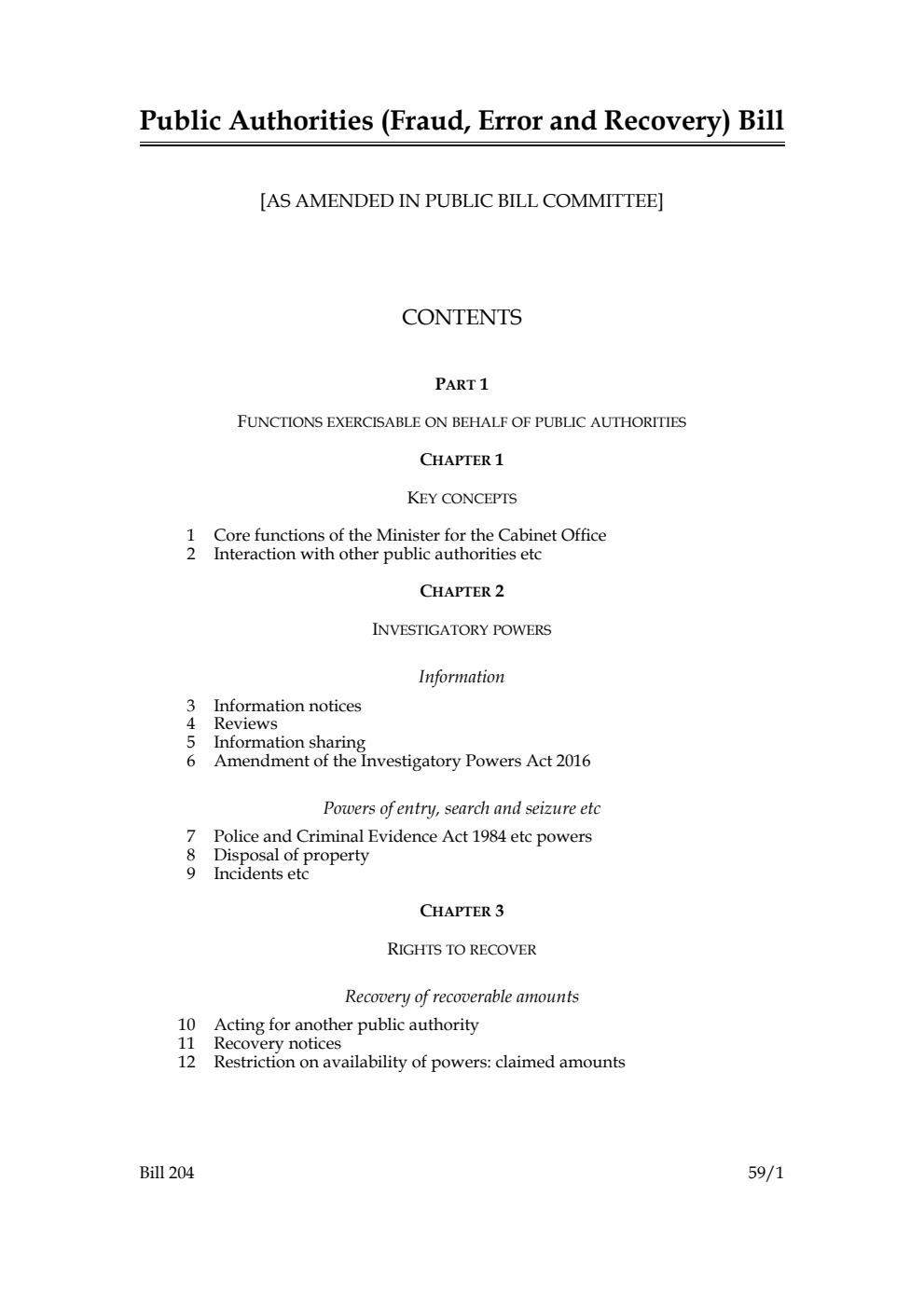 Public Authorities (Fraud, Error and Recovery) Bill [as amended in Public Bill Committee]