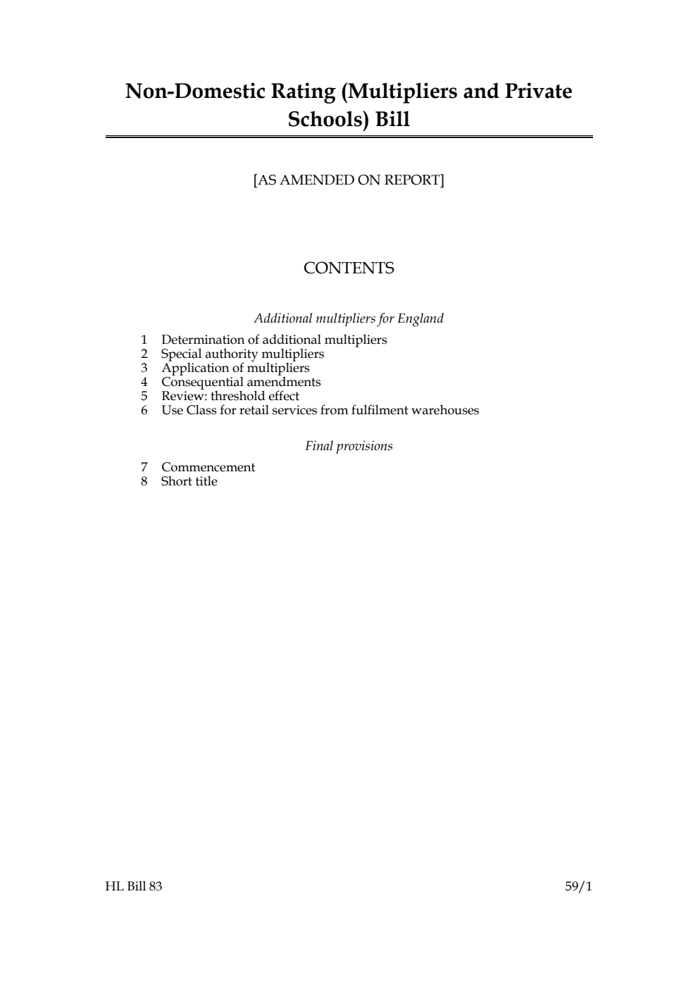 Non-Domestic Rating (Multipliers and Private Schools) Bill [as amended on Report]