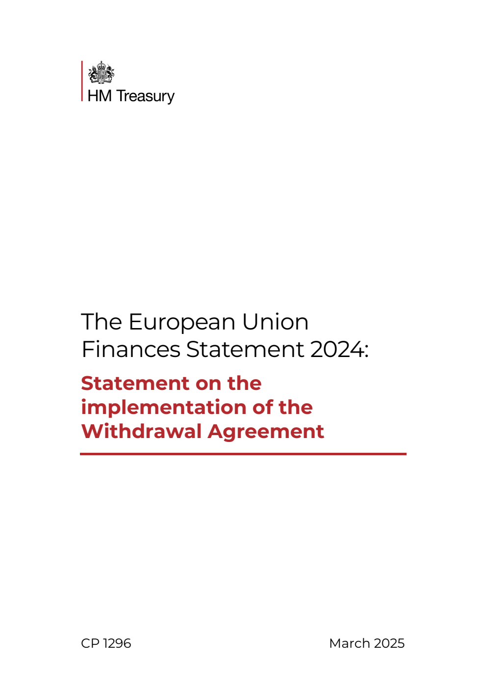 The European Union Finances Statement 2024: Statement on the implementation of the Withdrawal Agreement