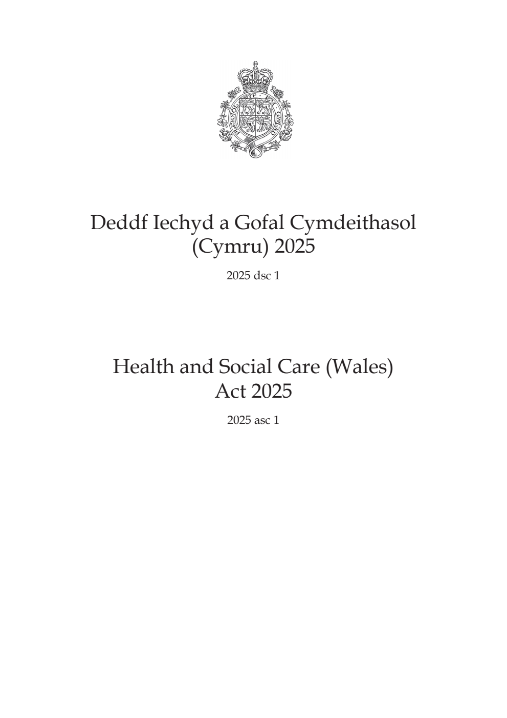 Health and Social Care (Wales) Act 2025: asc 1