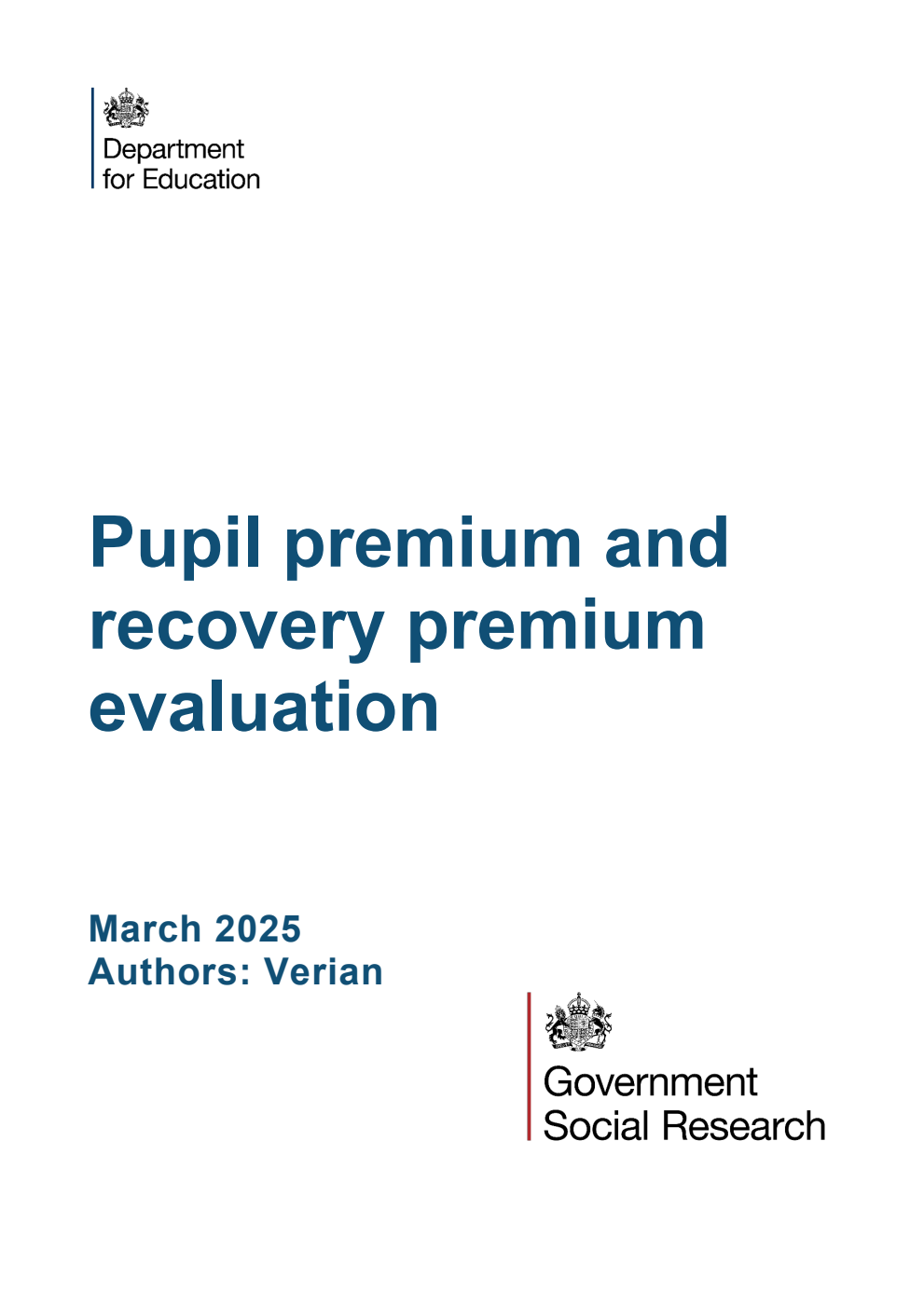 DFE-RR1497 Pupil premium and recovery premium evaluation. March 2025