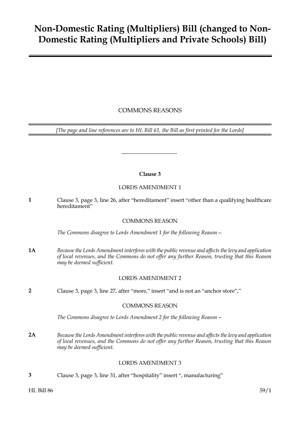 Non-Domestic Rating (Multipliers) Bill (changed to Non-Domestic Rating (Multipliers and Private Schools) Bill) Commons reasons