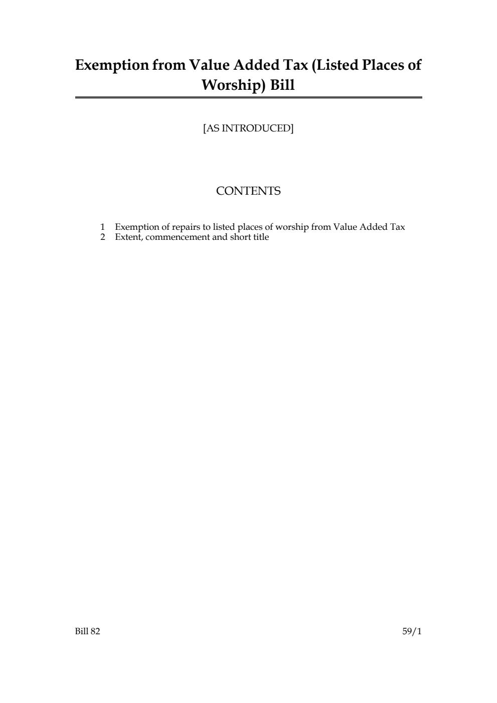 Exemption from Value Added Tax (Listed Places of Worship) Bill