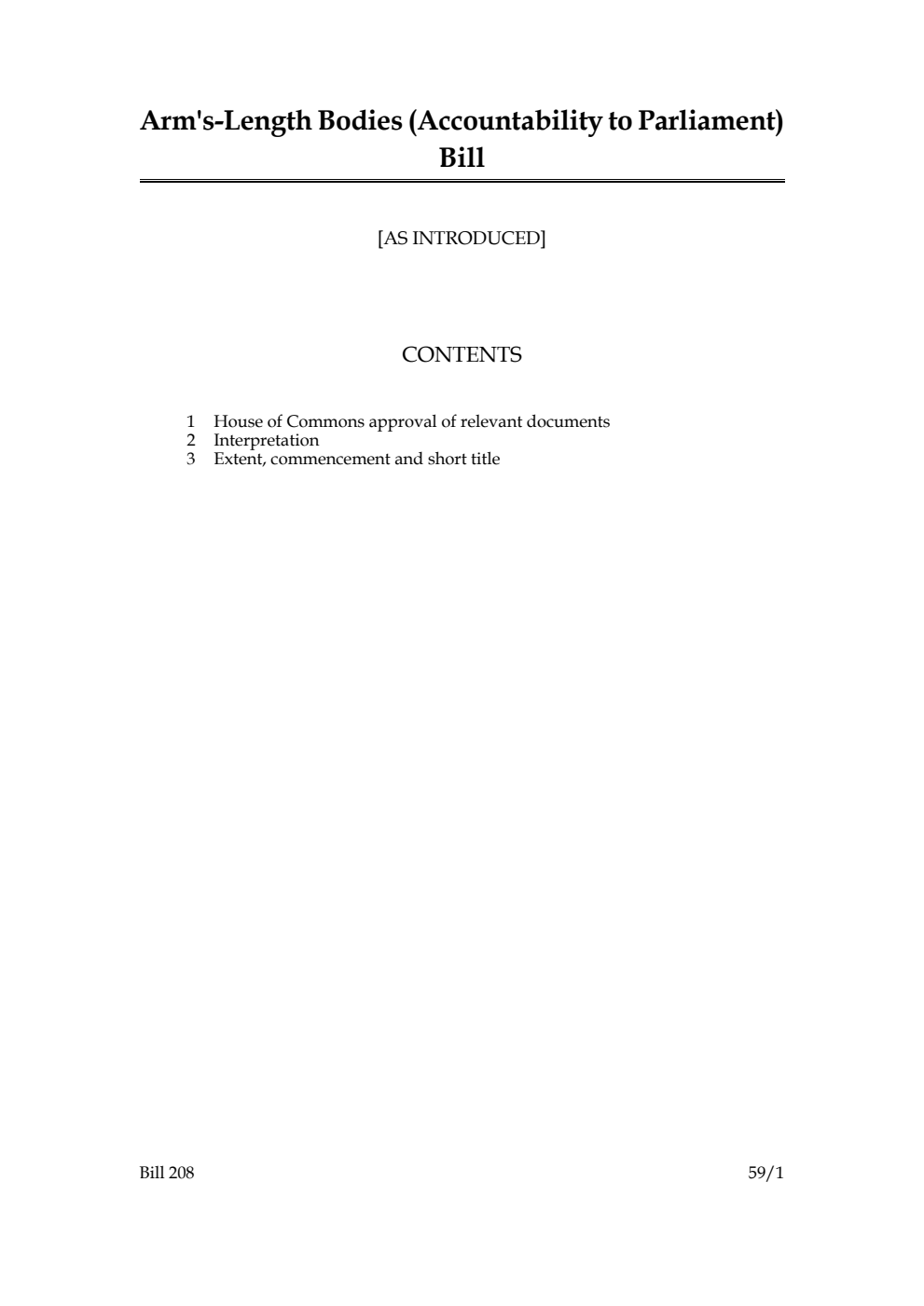 Arm's-Length Bodies (Accountability to Parliament) Bill