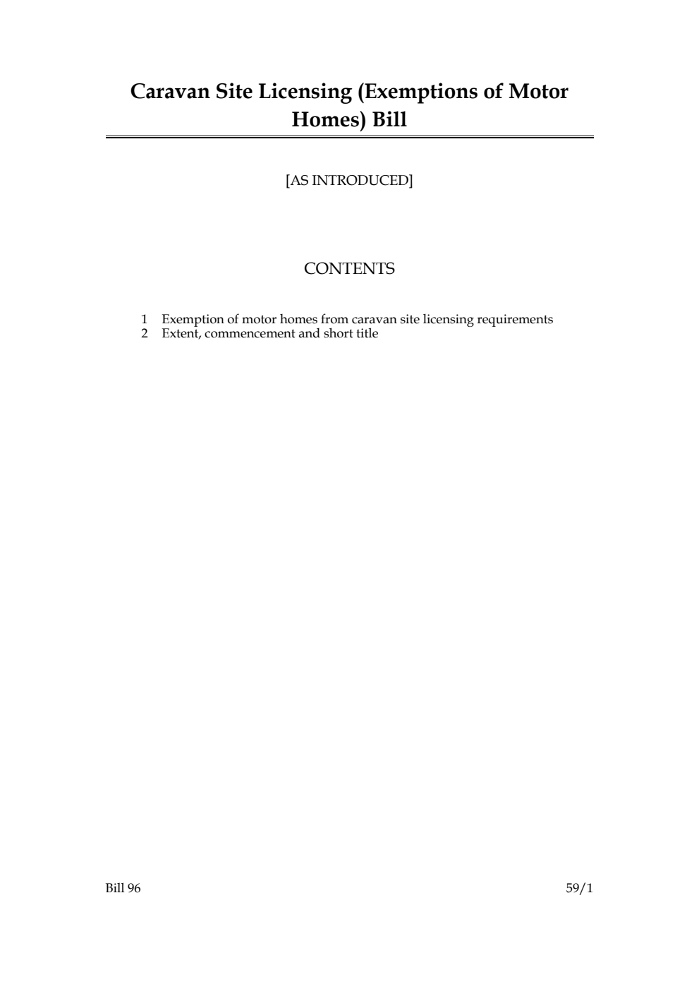 Caravan Site Licensing (Exemptions of Motor Homes) Bill