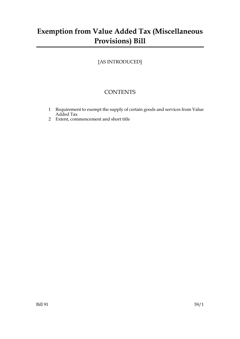 Exemption from Value Added Tax (Miscellaneous Provisions) Bill