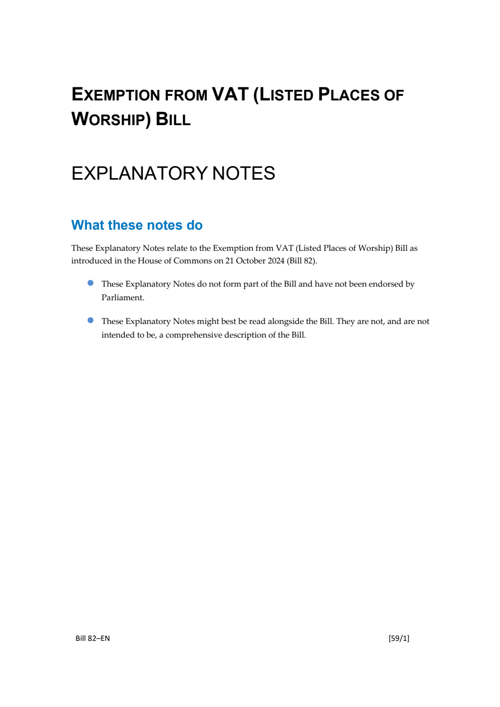 Exemption from Value Added Tax (Listed Places of Worship) Bill Explanatory Notes