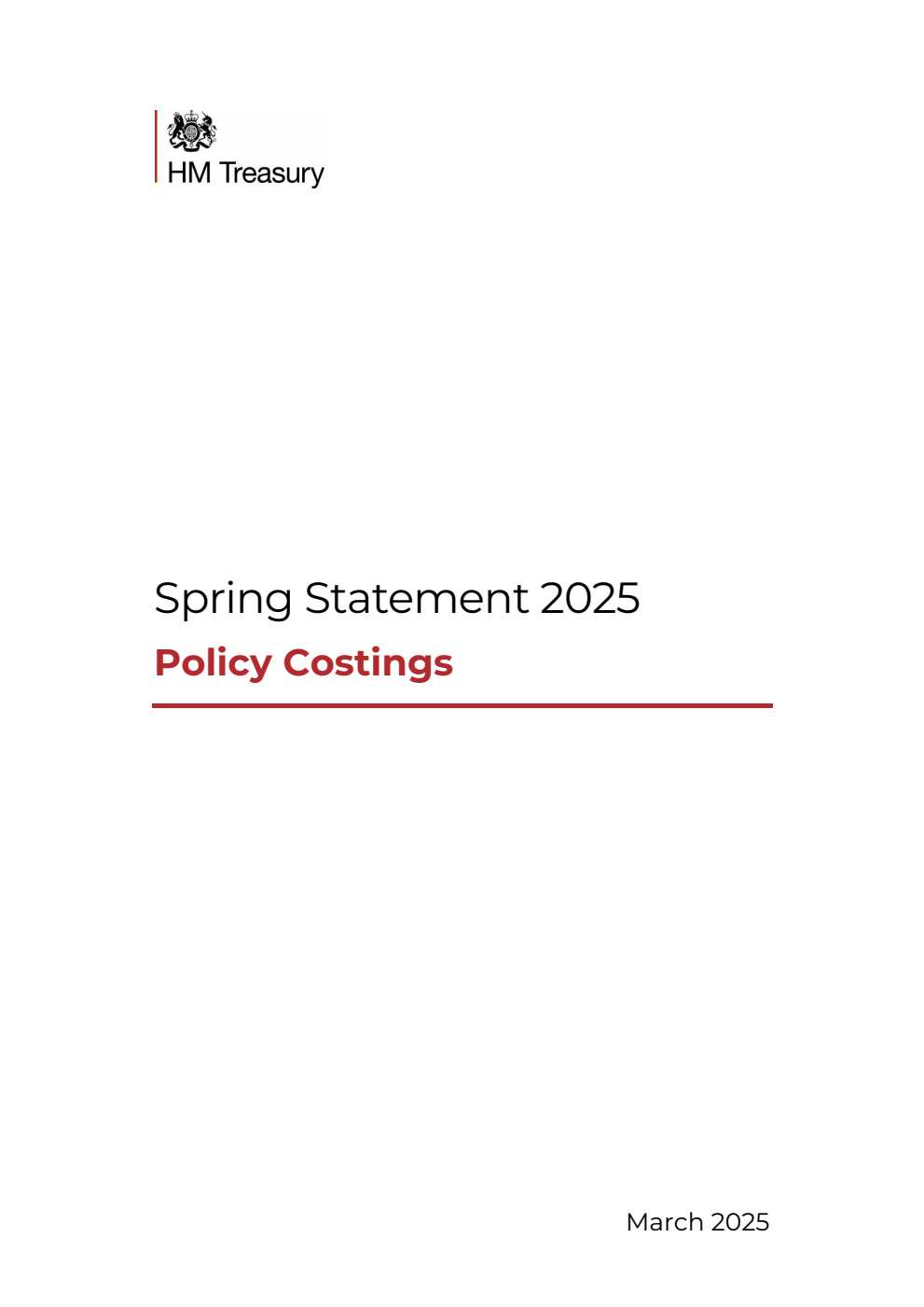 Spring Statement 2025 Policy Costings