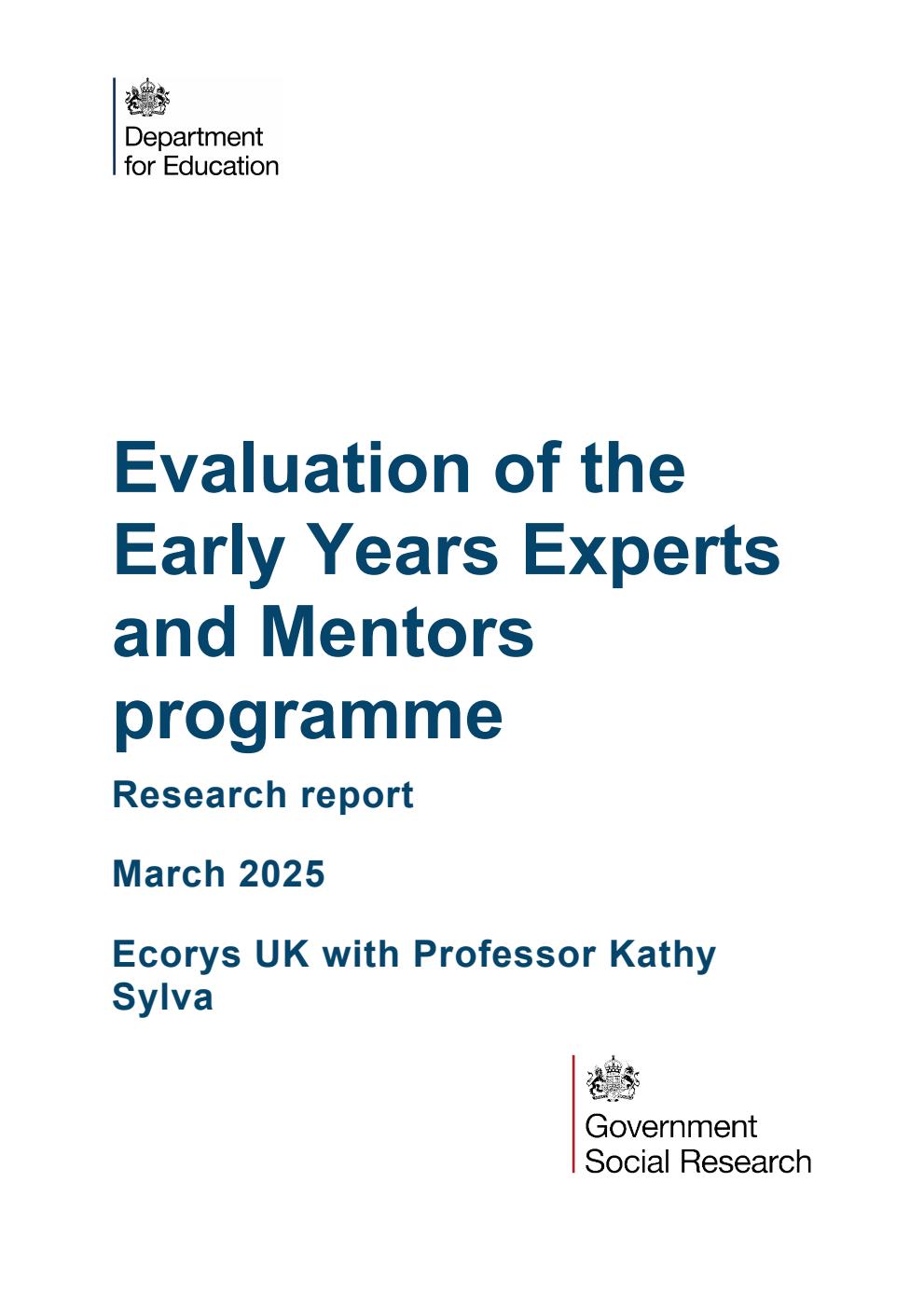 DFE-RR1500 Evaluation of the Early Years Experts and Mentors programme. Research report. March 2025
