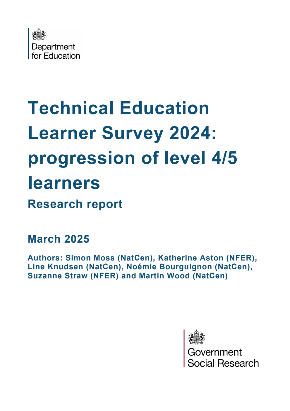 DFE-RR1503 Technical Education Learner Survey 2024: progression of level 4/5 learners. Research report. March 2025