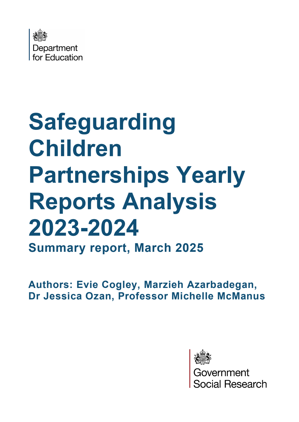 DFE-RR1501 Safeguarding Children Partnerships Yearly Reports Analysis 2023-2024. Summary report, March 2025