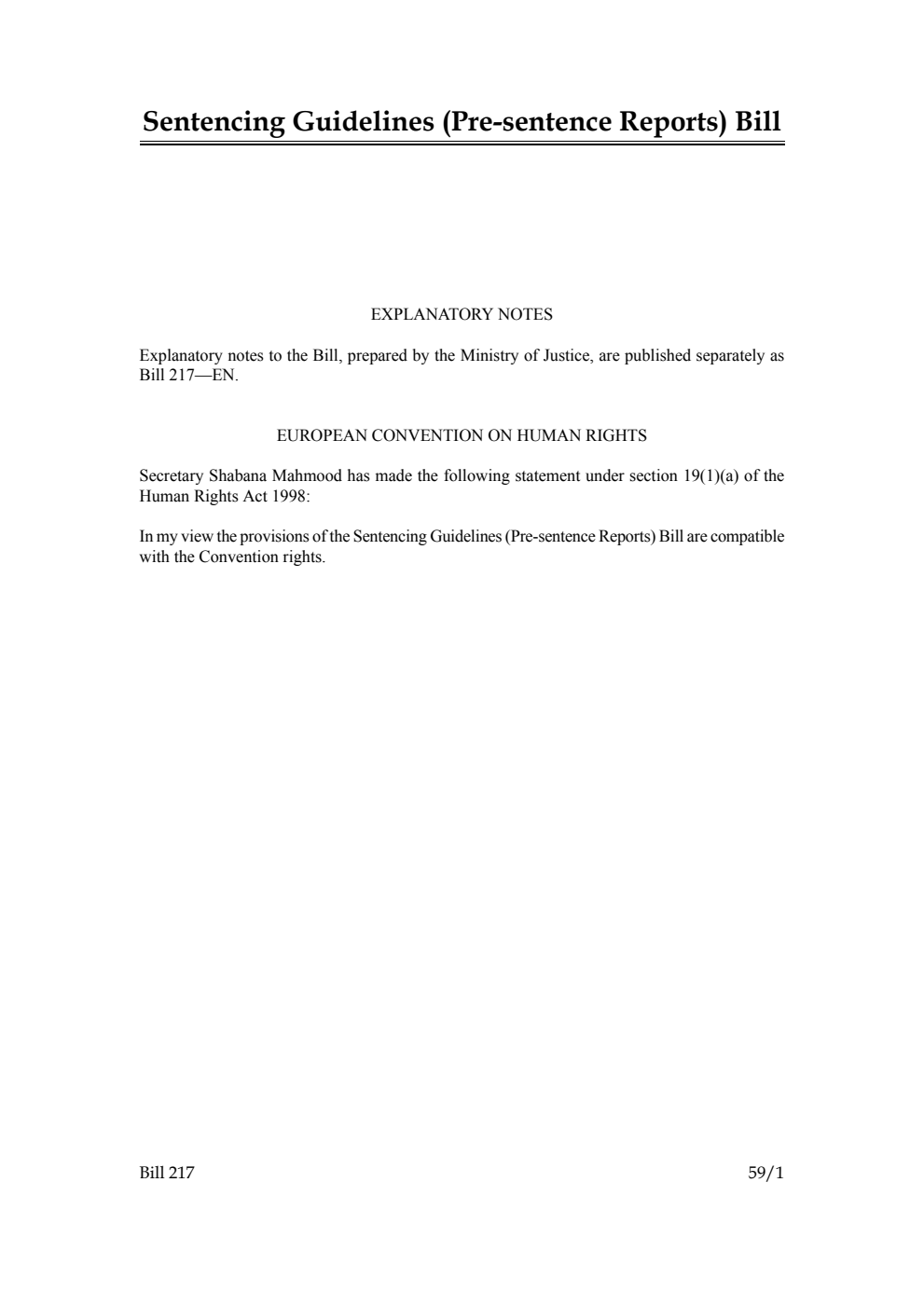 Sentencing Guidelines (Pre-sentence Reports) Bill