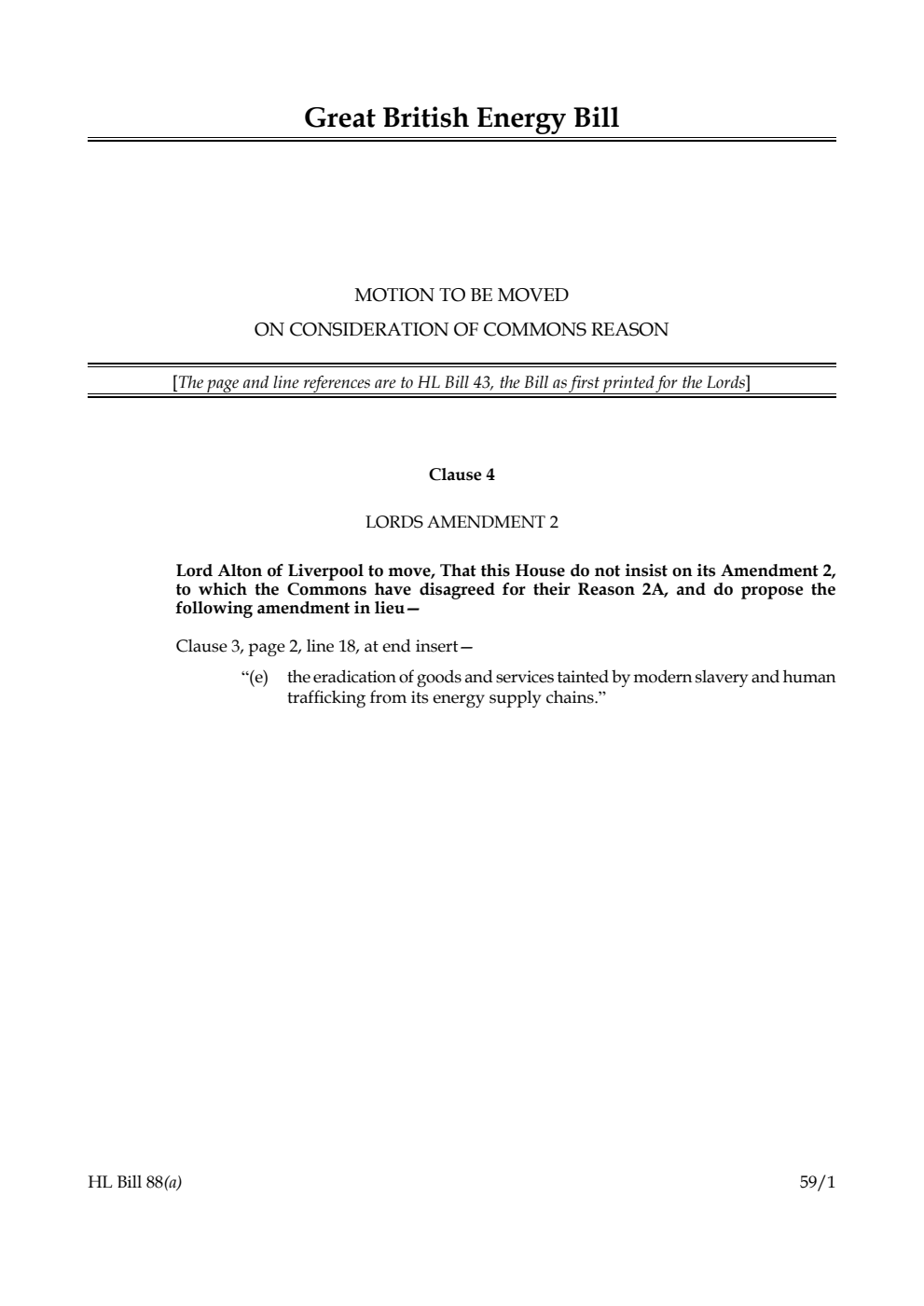 Great British Energy Bill Motion to be moved on consideration of Commons reason