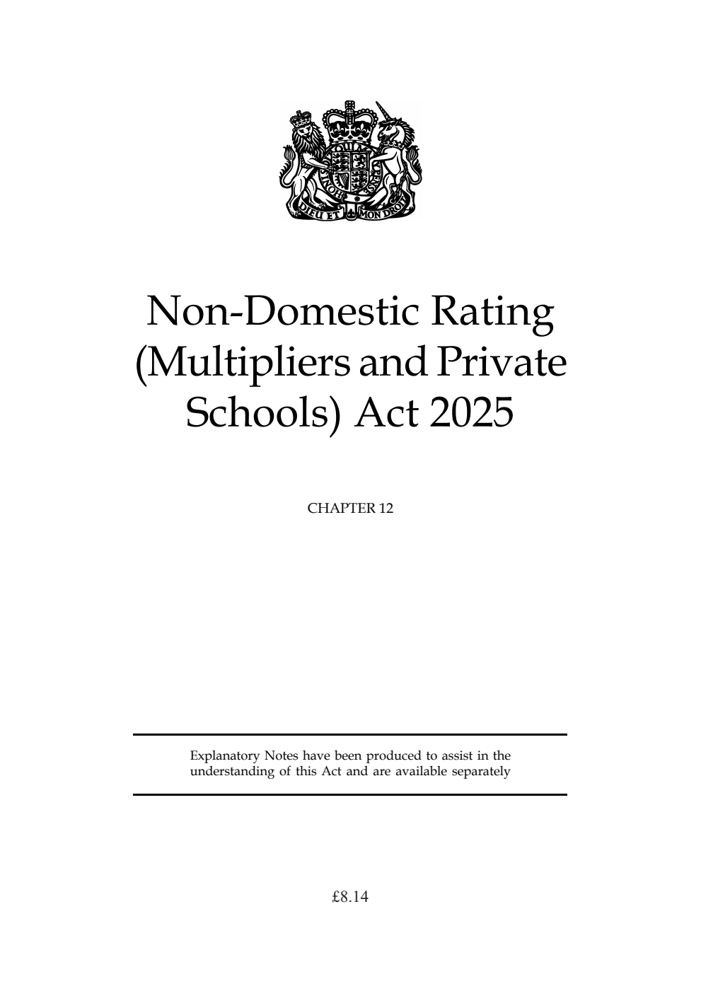 Non-Domestic Rating (Multipliers and Private Schools) Act 2025: Chapter 12
