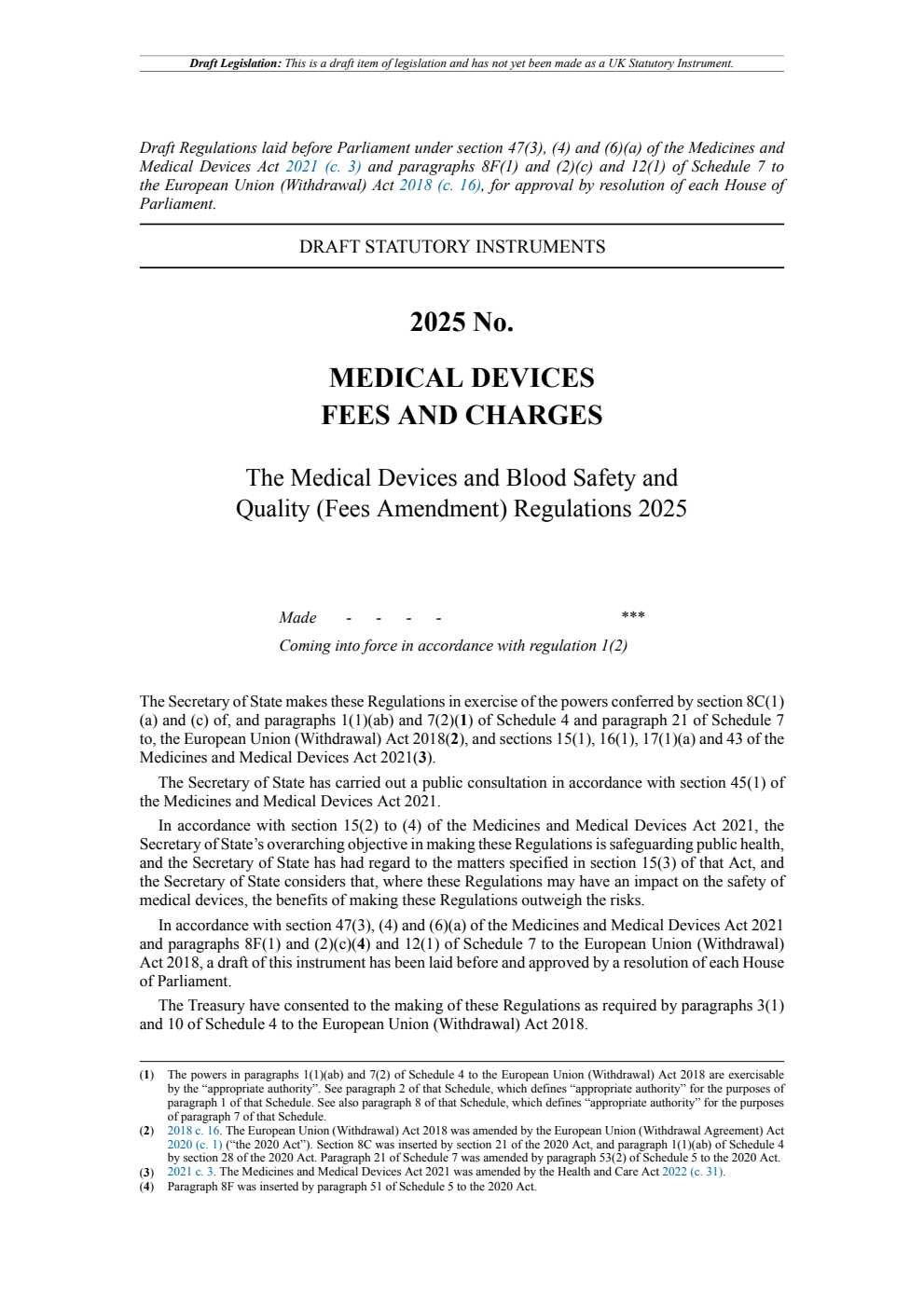 The Medical Devices and Blood Safety and Quality (Fees Amendment) Regulations 2025