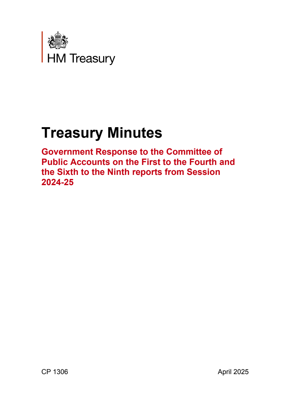 Treasury Minutes Government Response to the Committee of Public Accounts on the First to the Fourth and the Sixth to the Ninth reports from Session 2024-25
