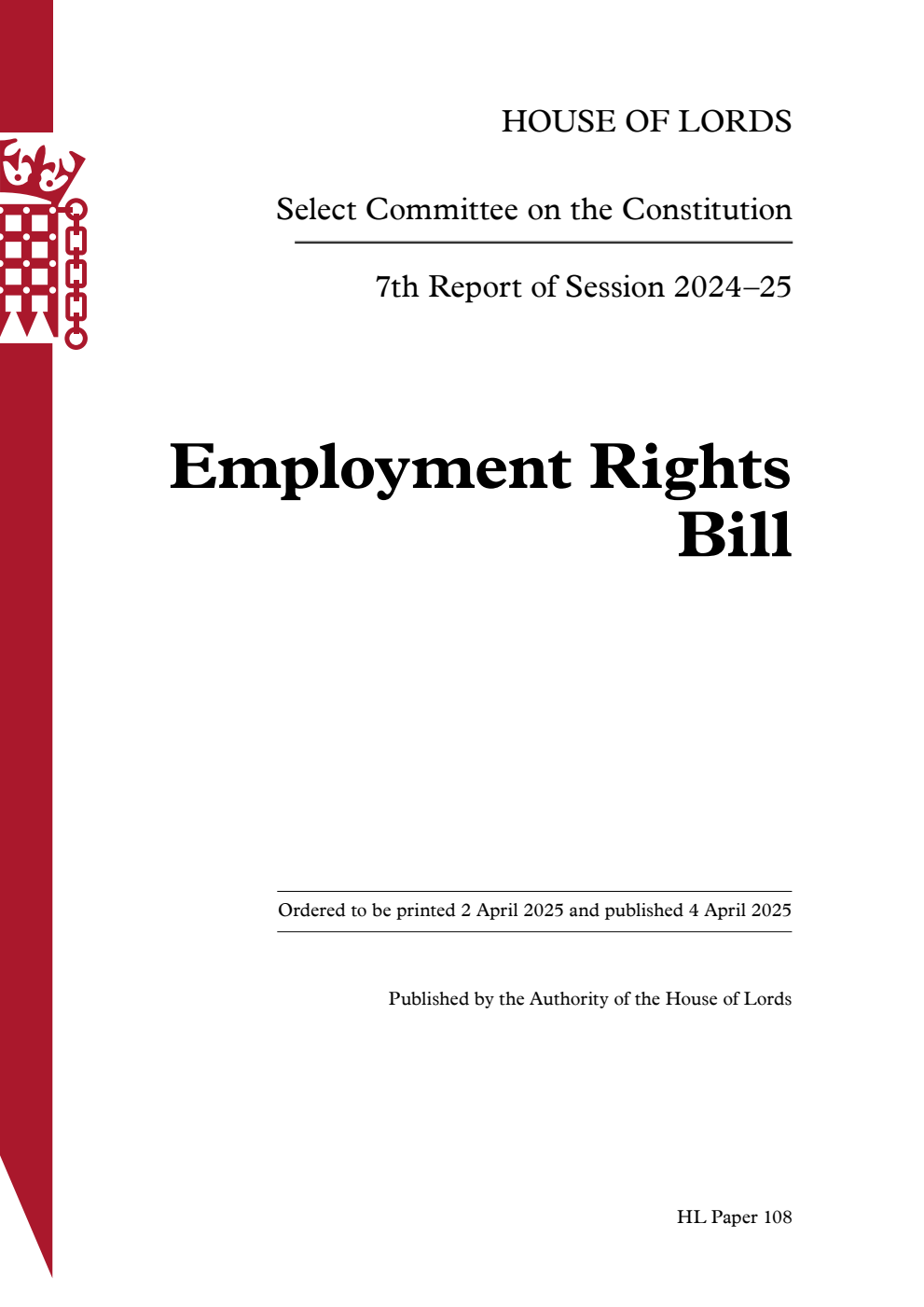 Constitution Committee 7th Report. Employment Rights Bill