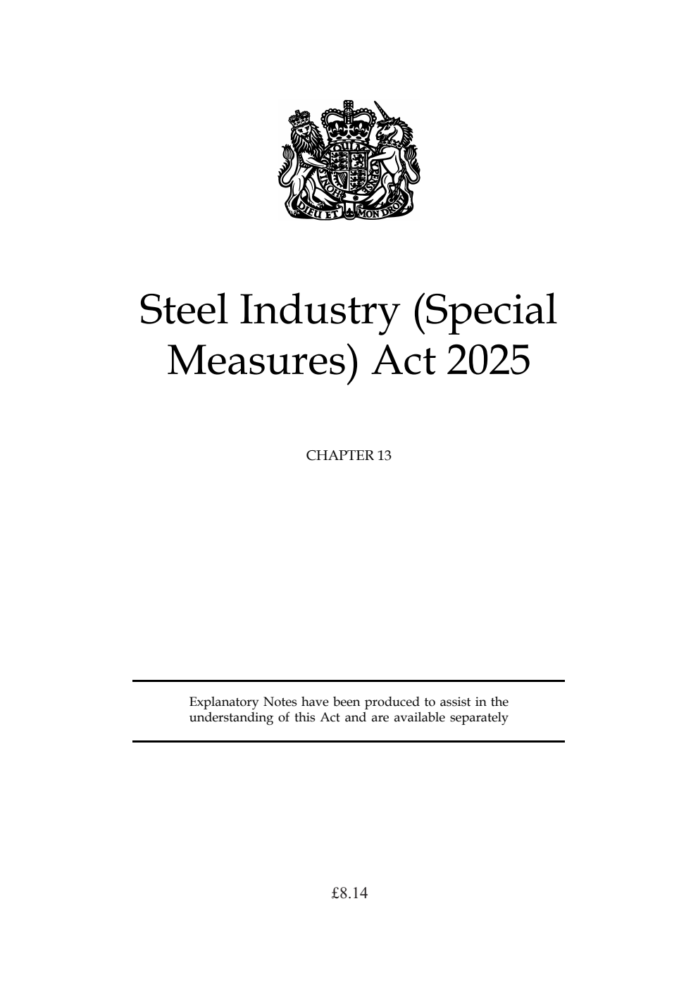 Steel Industry (Special Measures) Act 2025: Chapter 13