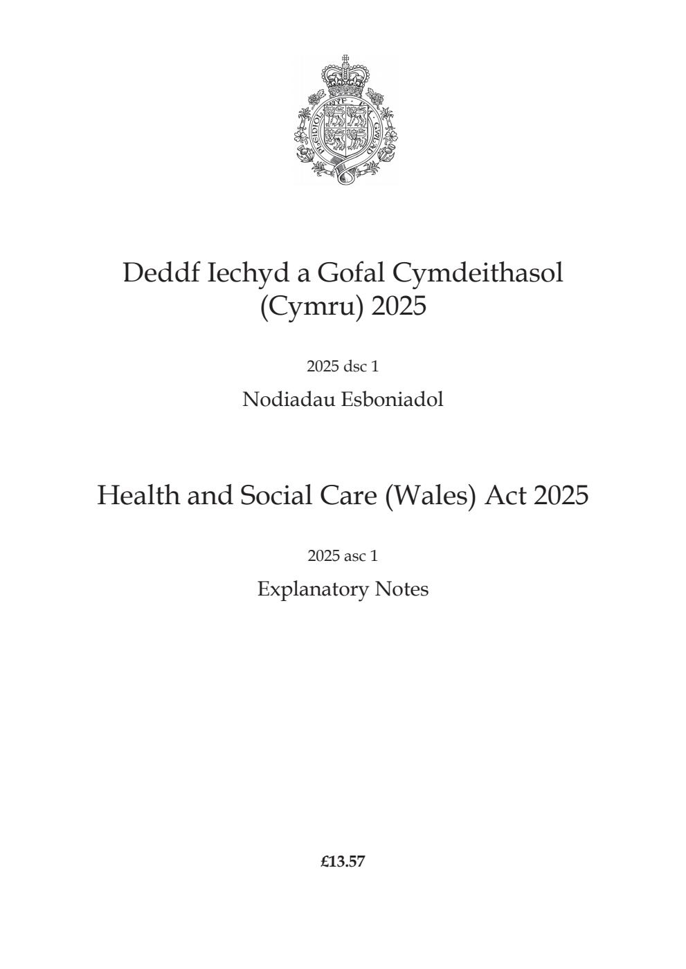Health and Social Care (Wales) Act 2025: asc 1 Explanatory Notes