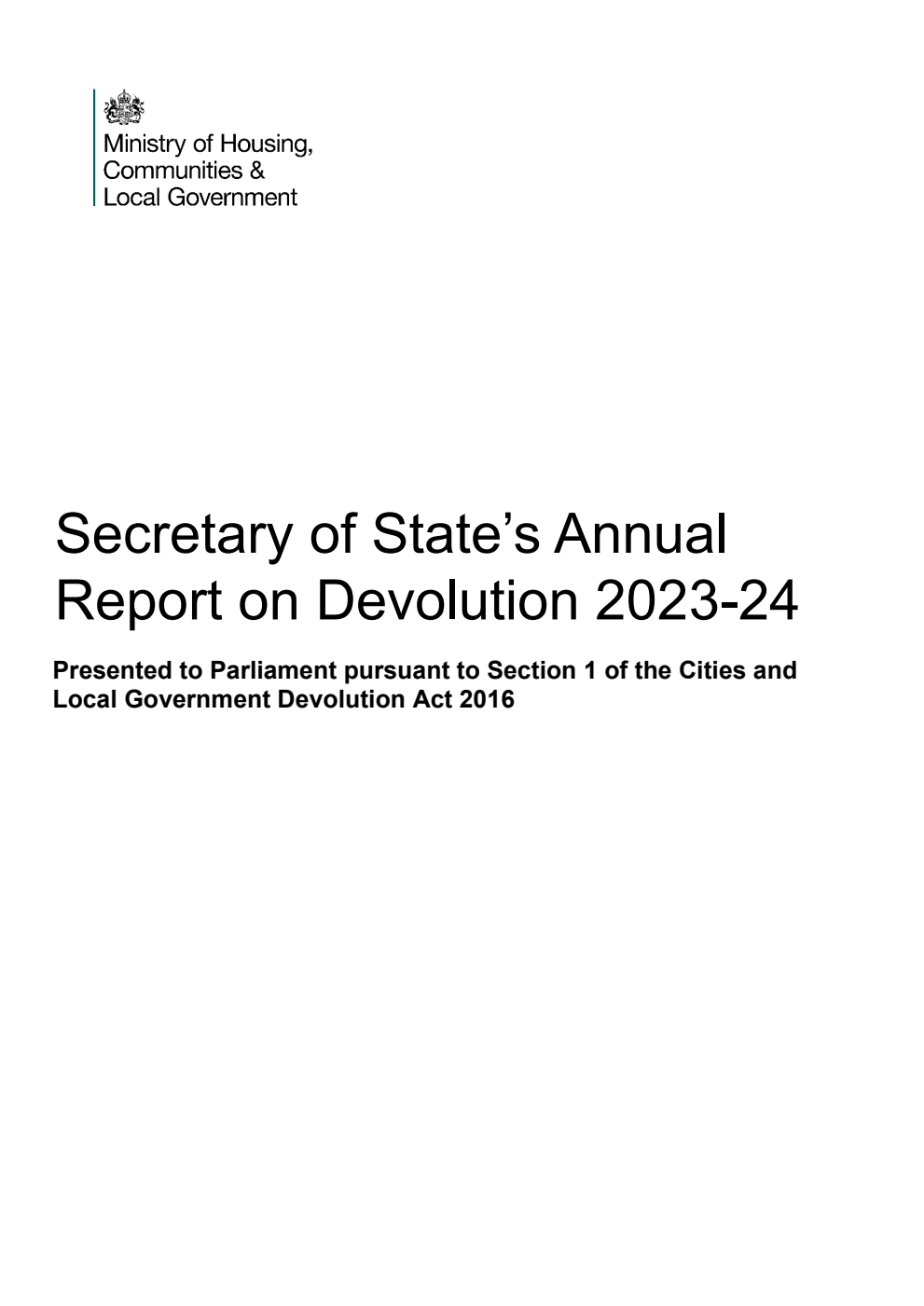 Secretary of State’s Annual Report on Devolution 2023-24