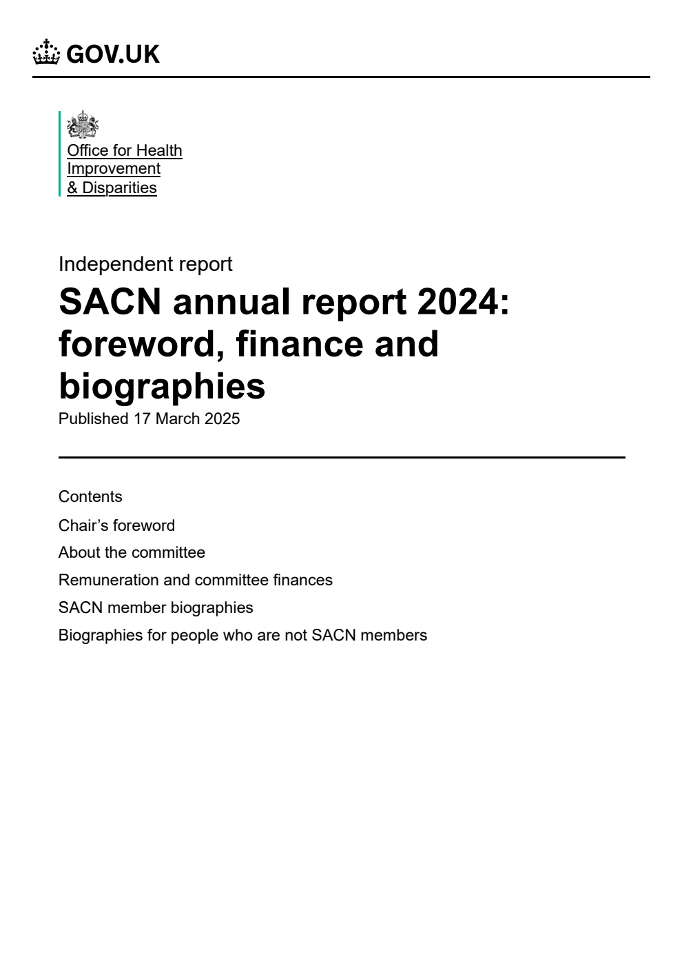 Scientific Advisory Committee on Nutrition Annual Report 2024