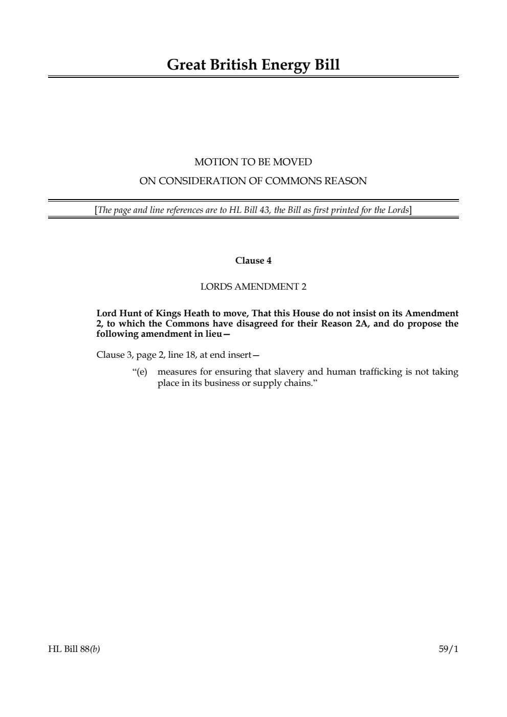 Great British Energy Bill Motion to be moved on consideration of Commons reason