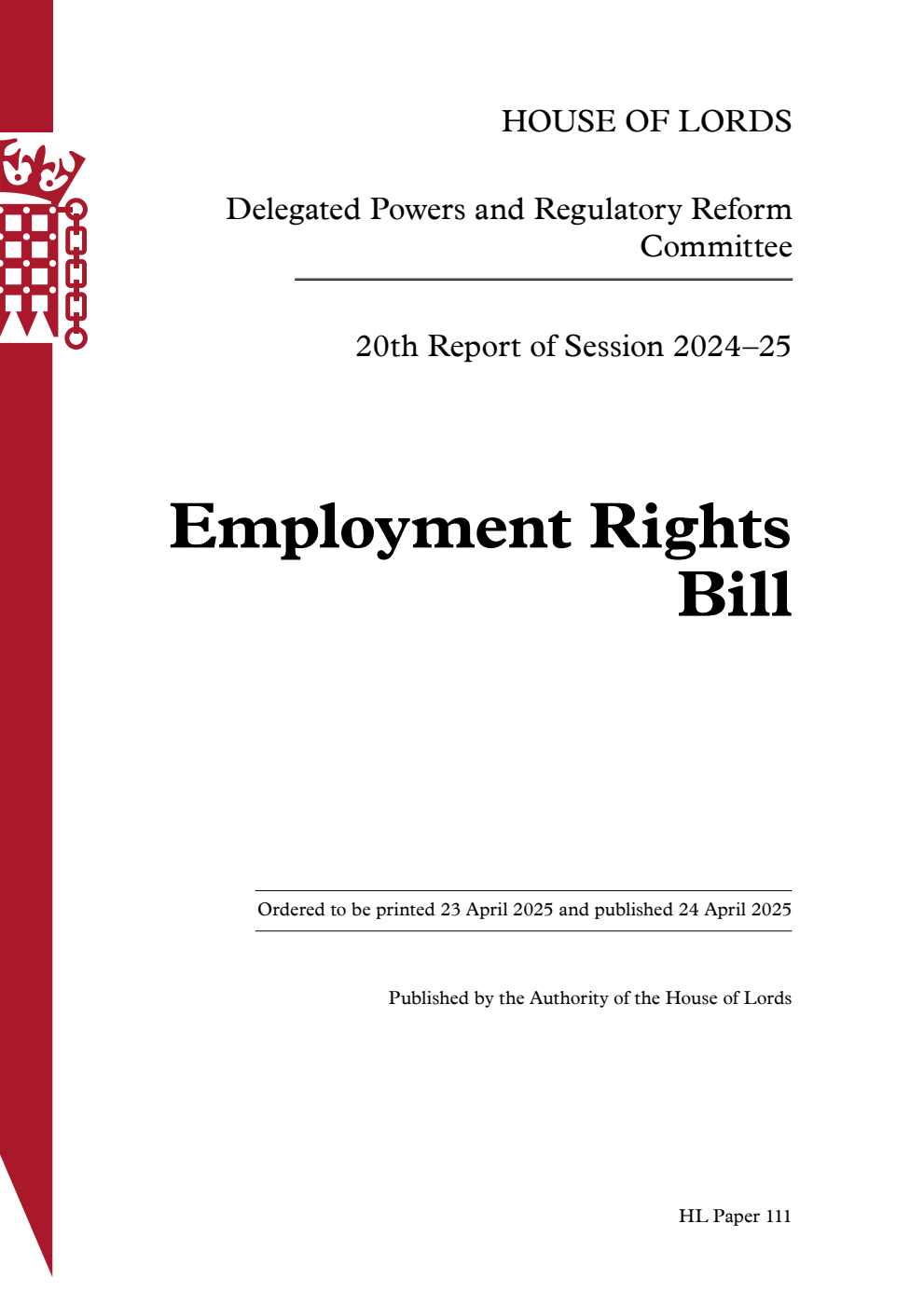 Delegated Powers and Regulatory Reform Committee 20th Report. Employment Rights Bill