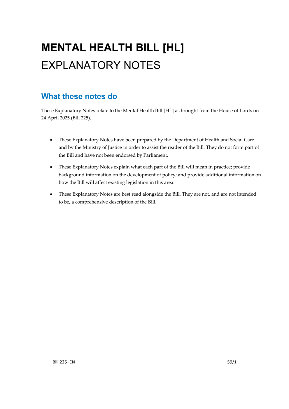 Mental Health Bill Explanatory Notes