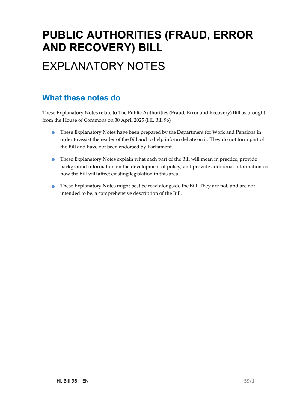 Public Authorities (Fraud, Error and Recovery) Bill Explanatory Notes