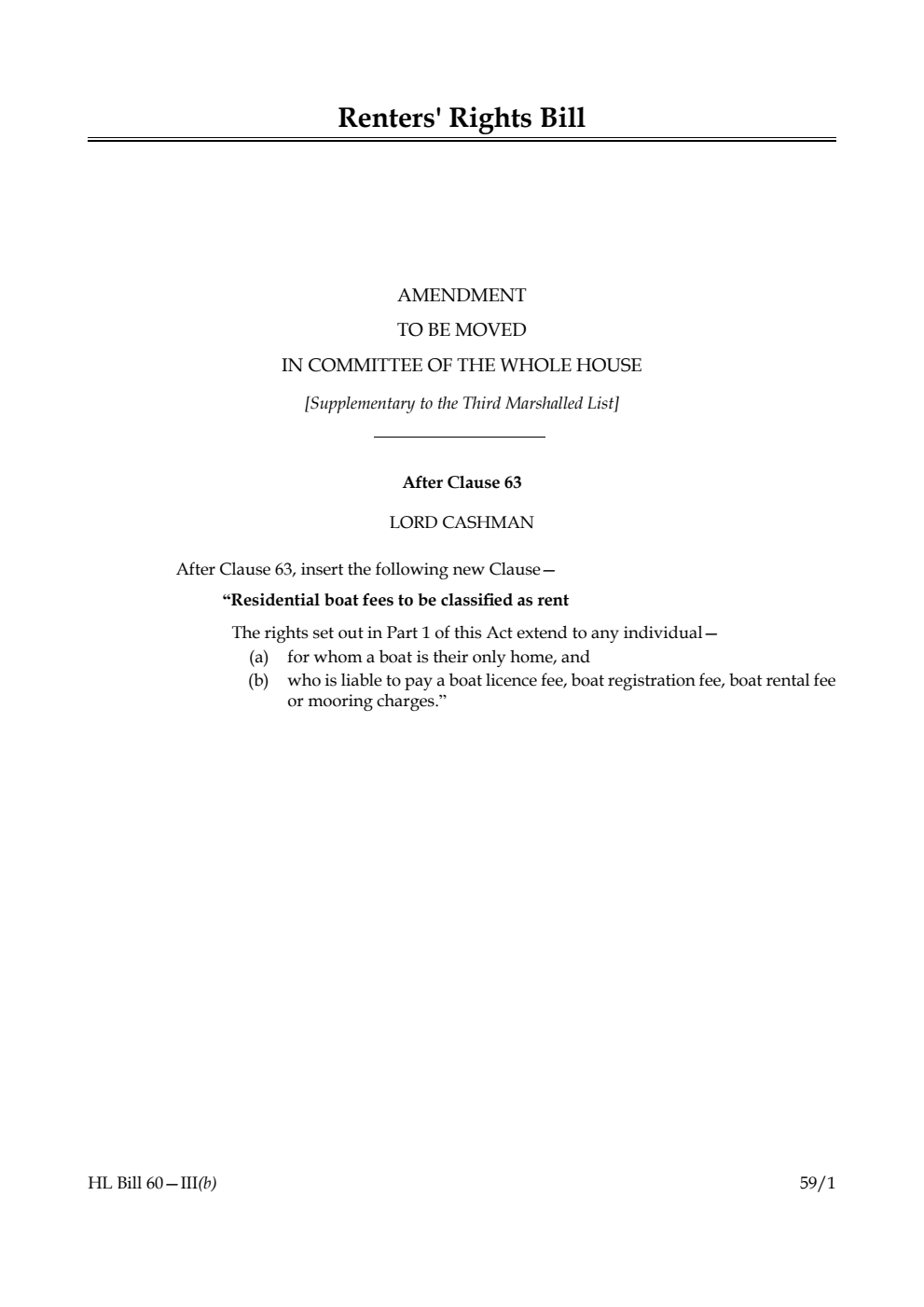 Renters' Rights Bill Amendment to be moved in Committee of the Whole House [Supplementary to the Third Marshalled List]