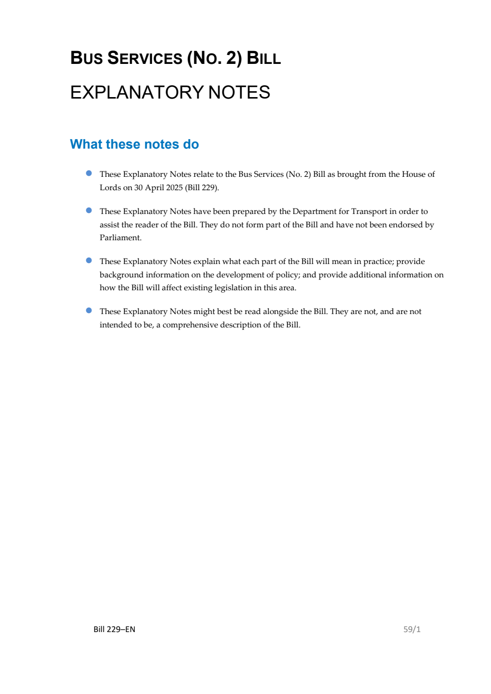 Bus Services (No. 2) Bill Explanatory Notes