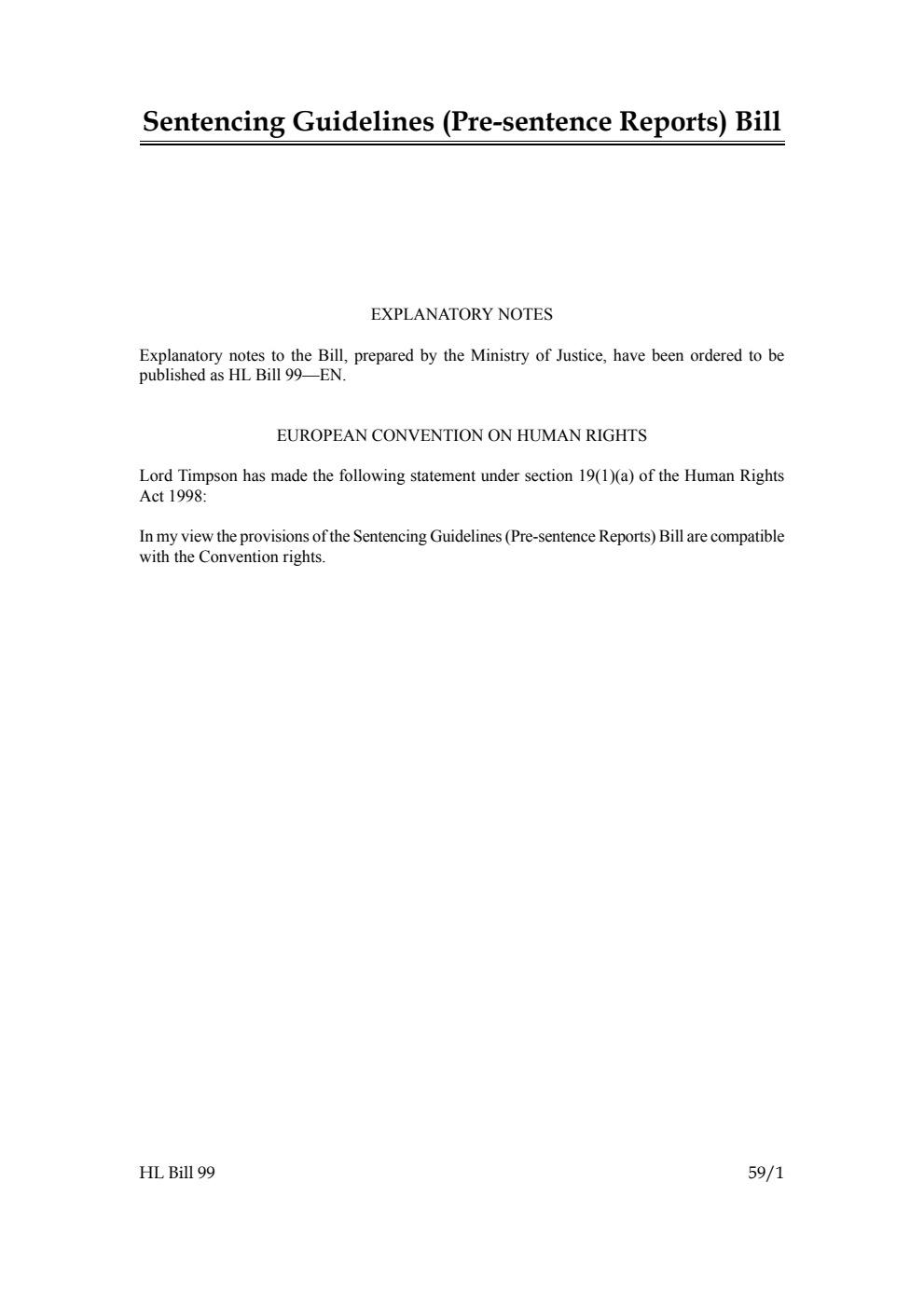 Sentencing Guidelines (Pre-sentence Reports) Bill