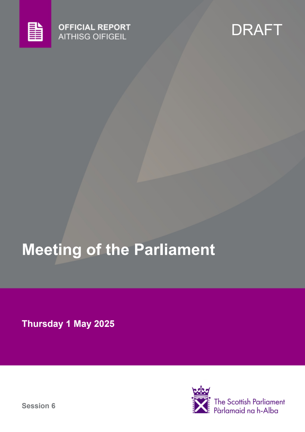 Official Report Meeting of the Parliament Thursday 1 May 2025 [Draft]
