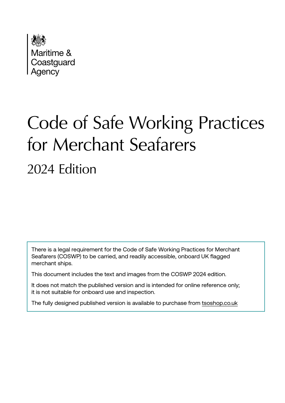 Code of safe working practices for merchant seafarer's 2024 edition