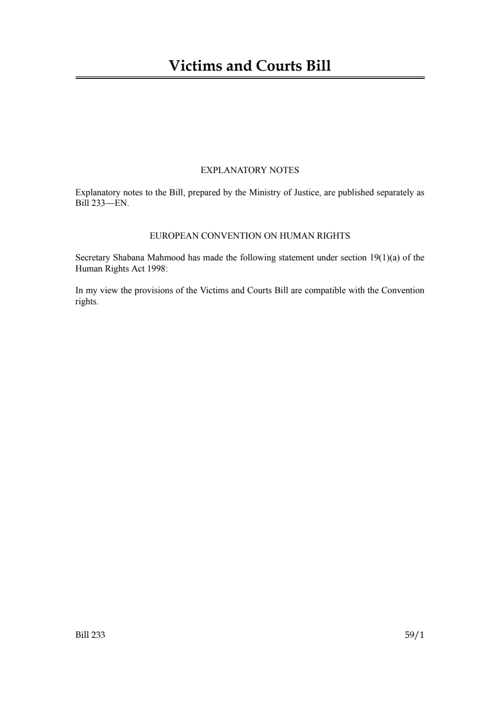 Victims and Courts Bill