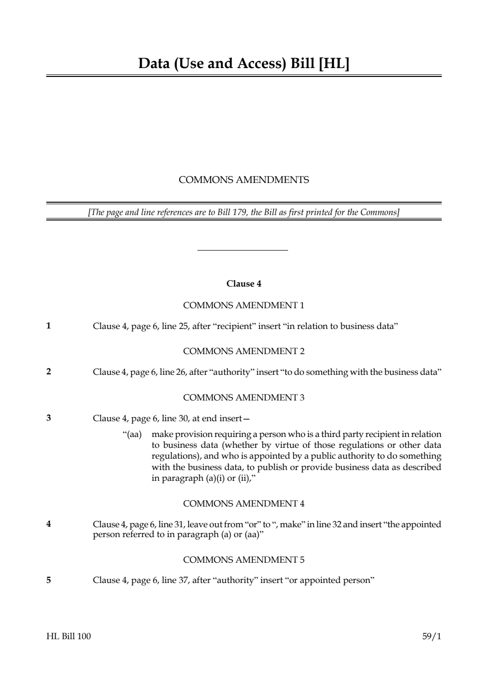 Data (Use and Access) Bill Commons amendments