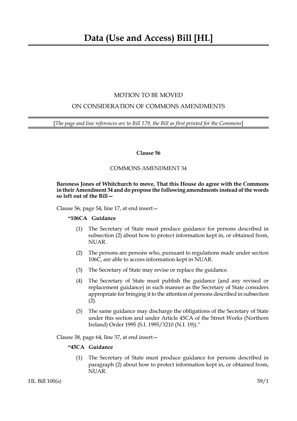 Data (Use and Access) Bill Motion to be moved on consideration of Commons amendments