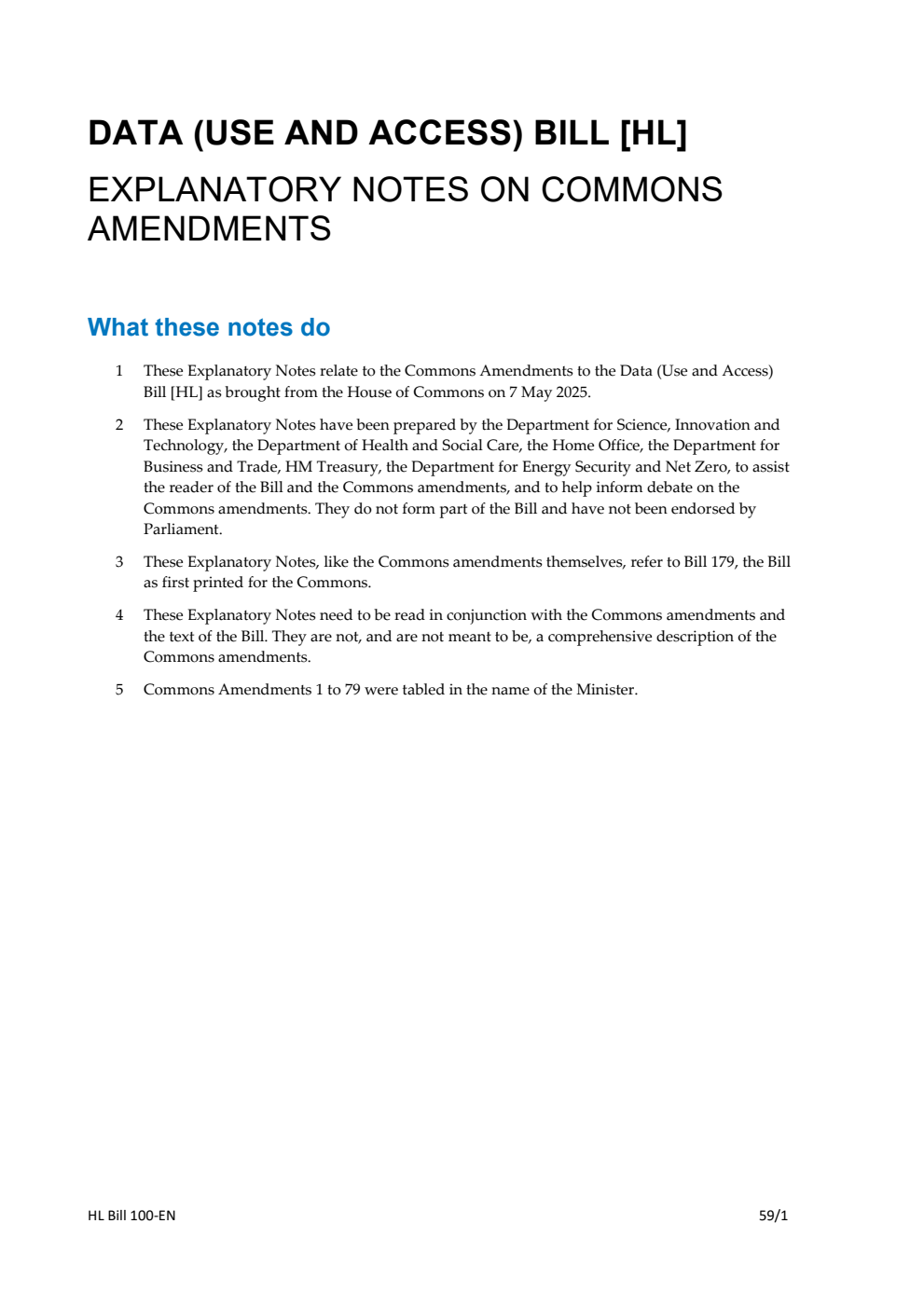 Data (Use and Access) Bill Explanatory Notes on Commons amendments