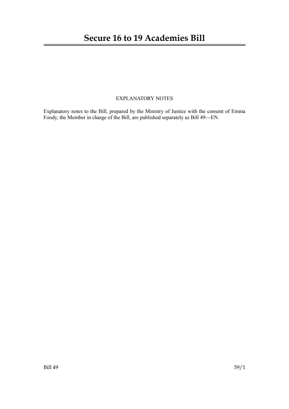 Secure 16 to 19 Academies Bill