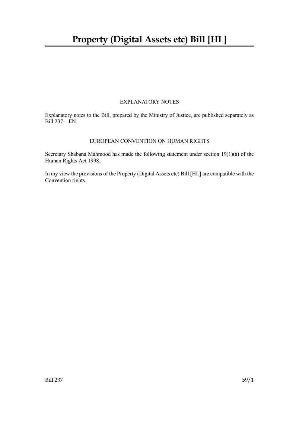 Property (Digital Assets etc) Bill [as brought from the Lords]