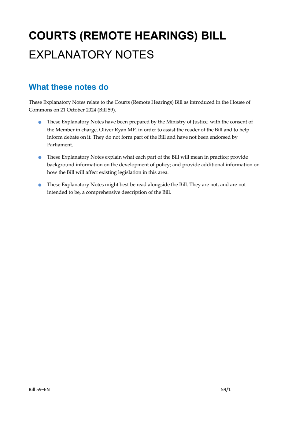 Courts (Remote Hearings) Bill Explanatory Notes