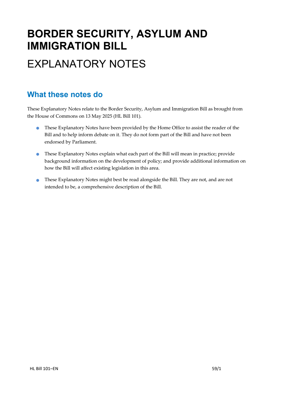 Border Security, Asylum and Immigration Bill Explanatory Notes